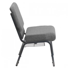 HERCULES Series 21'' Extra Wide Gray Church Chair with 3.75'' Thick Seat, Book Rack - Silver Vein Frame [XU-CH0221-GY-SV-BAS-GG]