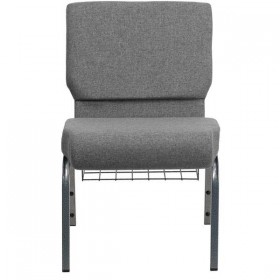 HERCULES Series 21'' Extra Wide Gray Church Chair with 3.75'' Thick Seat, Book Rack - Silver Vein Frame [XU-CH0221-GY-SV-BAS-GG]