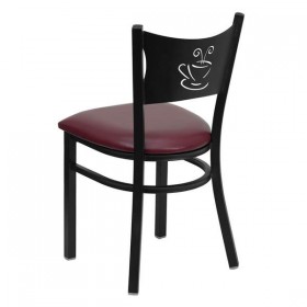 HERCULES Series Black Coffee Back Metal Restaurant Chair - Burgundy Vinyl Seat [XU-DG-60099-COF-BURV-GG]