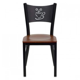 HERCULES Series Black Coffee Back Metal Restaurant Chair - Cherry Wood Seat [XU-DG-60099-COF-CHYW-GG]