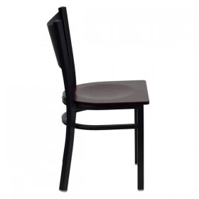 HERCULES Series Black Coffee Back Metal Restaurant Chair - Mahogany Wood Seat [XU-DG-60099-COF-MAHW-GG]