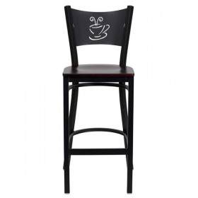 HERCULES Series Black Coffee Back Metal Restaurant Bar Stool - Mahogany Wood Seat [XU-DG-60114-COF-BAR-MAHW-GG]