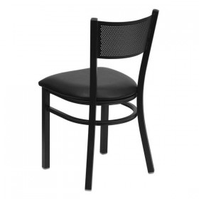 HERCULES Series Black Grid Back Metal Restaurant Chair - Black Vinyl Seat [XU-DG-60115-GRD-BLKV-GG]