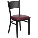 HERCULES Series Black Grid Back Metal Restaurant Chair - Burgundy Vinyl Seat [XU-DG-60115-GRD-BURV-GG]