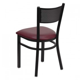 HERCULES Series Black Grid Back Metal Restaurant Chair - Burgundy Vinyl Seat [XU-DG-60115-GRD-BURV-GG]