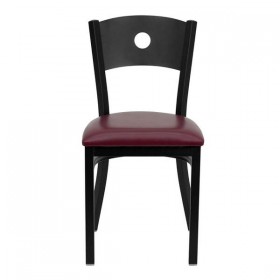 HERCULES Series Black Circle Back Metal Restaurant Chair - Burgundy Vinyl Seat [XU-DG-60119-CIR-BURV-GG]