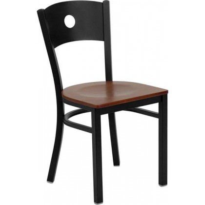 HERCULES Series Black Circle Back Metal Restaurant Chair - Cherry Wood Seat [XU-DG-60119-CIR-CHYW-GG]