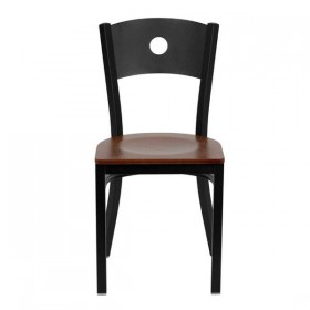 HERCULES Series Black Circle Back Metal Restaurant Chair - Cherry Wood Seat [XU-DG-60119-CIR-CHYW-GG]