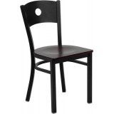 HERCULES Series Black Circle Back Metal Restaurant Chair - Mahogany Wood Seat [XU-DG-60119-CIR-MAHW-GG]