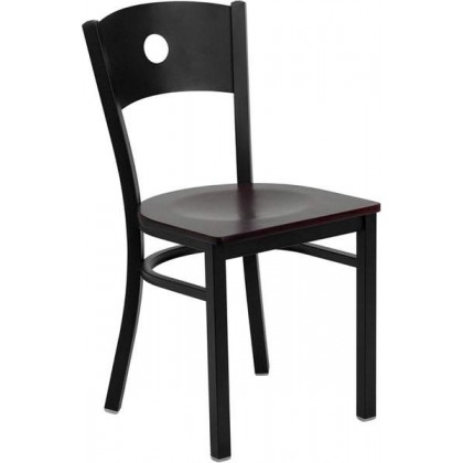 HERCULES Series Black Circle Back Metal Restaurant Chair - Mahogany Wood Seat [XU-DG-60119-CIR-MAHW-GG]