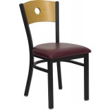HERCULES Series Black Circle Back Metal Restaurant Chair - Natural Wood Back, Burgundy Vinyl Seat [XU-DG-6F2B-CIR-BURV-GG]