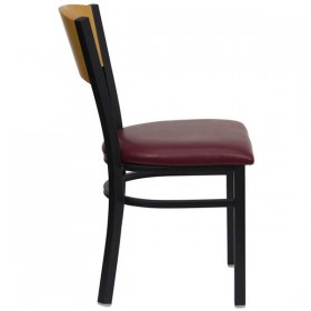 HERCULES Series Black Circle Back Metal Restaurant Chair - Natural Wood Back, Burgundy Vinyl Seat [XU-DG-6F2B-CIR-BURV-GG]
