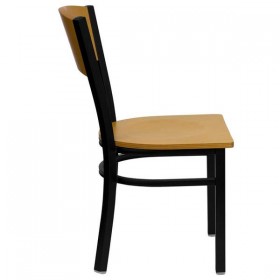 HERCULES Series Black Circle Back Metal Restaurant Chair - Natural Wood Back & Seat [XU-DG-6F2B-CIR-NATW-GG]