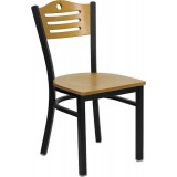 HERCULES Series Black Slat Back Metal Restaurant Chair - Natural Wood Back & Seat [XU-DG-6G7B-SLAT-NATW-GG]
