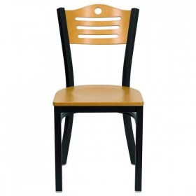 HERCULES Series Black Slat Back Metal Restaurant Chair - Natural Wood Back & Seat [XU-DG-6G7B-SLAT-NATW-GG]
