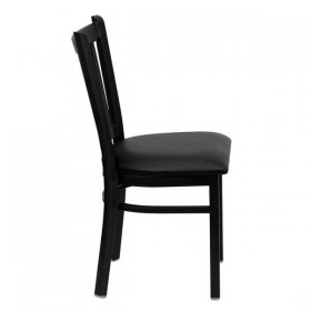 HERCULES Series Black Vertical Back Metal Restaurant Chair - Black Vinyl Seat [XU-DG-6Q2B-VRT-BLKV-GG]