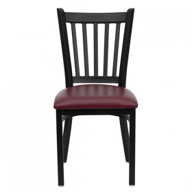 HERCULES Series Black Vertical Back Metal Restaurant Chair - Burgundy Vinyl Seat [XU-DG-6Q2B-VRT-BURV-GG]
