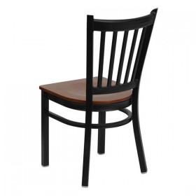 HERCULES Series Black Vertical Back Metal Restaurant Chair - Cherry Wood Seat [XU-DG-6Q2B-VRT-CHYW-GG]