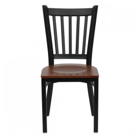 HERCULES Series Black Vertical Back Metal Restaurant Chair - Cherry Wood Seat [XU-DG-6Q2B-VRT-CHYW-GG]