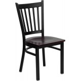 HERCULES Series Black Vertical Back Metal Restaurant Chair - Mahogany Wood Seat [XU-DG-6Q2B-VRT-MAHW-GG]