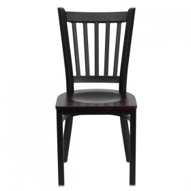 HERCULES Series Black Vertical Back Metal Restaurant Chair - Mahogany Wood Seat [XU-DG-6Q2B-VRT-MAHW-GG]