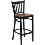 HERCULES Series Black Vertical Back Metal Restaurant Bar Stool - Cherry Wood Seat [XU-DG-6R6B-VRT-BAR-CHYW-GG]