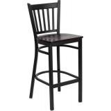 HERCULES Series Black Vertical Back Metal Restaurant Bar Stool - Mahogany Wood Seat [XU-DG-6R6B-VRT-BAR-MAHW-GG]