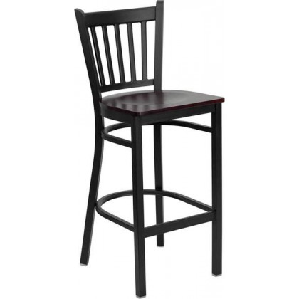 HERCULES Series Black Vertical Back Metal Restaurant Bar Stool - Mahogany Wood Seat [XU-DG-6R6B-VRT-BAR-MAHW-GG]