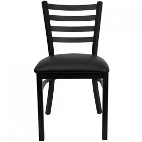HERCULES Series Black Ladder Back Metal Restaurant Chair - Black Vinyl Seat [XU-DG694BLAD-BLKV-GG]