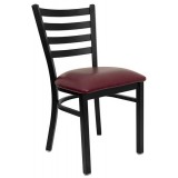 HERCULES Series Black Ladder Back Metal Restaurant Chair - Burgundy Vinyl Seat [XU-DG694BLAD-BURV-GG]