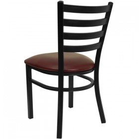 HERCULES Series Black Ladder Back Metal Restaurant Chair - Burgundy Vinyl Seat [XU-DG694BLAD-BURV-GG]