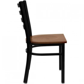 HERCULES Series Black Ladder Back Metal Restaurant Chair - Cherry Wood Seat [XU-DG694BLAD-CHYW-GG]
