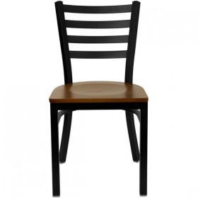 HERCULES Series Black Ladder Back Metal Restaurant Chair - Cherry Wood Seat [XU-DG694BLAD-CHYW-GG]