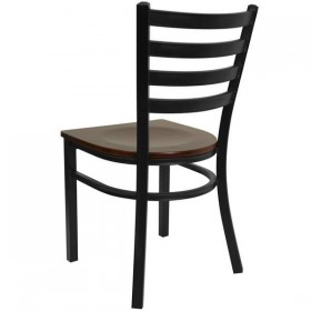 HERCULES Series Black Ladder Back Metal Restaurant Chair - Mahogany Wood Seat [XU-DG694BLAD-MAHW-GG]