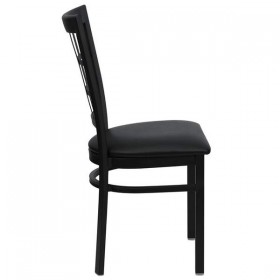HERCULES Series Black Window Back Metal Restaurant Chair - Black Vinyl Seat [XU-DG6Q3BWIN-BLKV-GG]