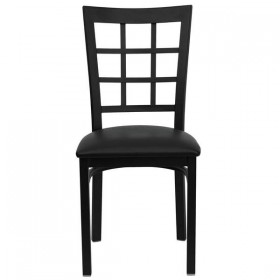 HERCULES Series Black Window Back Metal Restaurant Chair - Black Vinyl Seat [XU-DG6Q3BWIN-BLKV-GG]