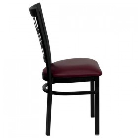 HERCULES Series Black Window Back Metal Restaurant Chair - Burgundy Vinyl Seat [XU-DG6Q3BWIN-BURV-GG]