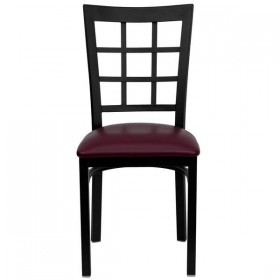HERCULES Series Black Window Back Metal Restaurant Chair - Burgundy Vinyl Seat [XU-DG6Q3BWIN-BURV-GG]