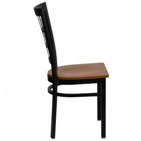 HERCULES Series Black Window Back Metal Restaurant Chair - Cherry Wood Seat [XU-DG6Q3BWIN-CHYW-GG]