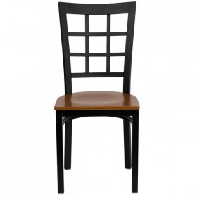 HERCULES Series Black Window Back Metal Restaurant Chair - Cherry Wood Seat [XU-DG6Q3BWIN-CHYW-GG]