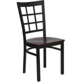 HERCULES Series Black Window Back Metal Restaurant Chair - Mahogany Wood Seat [XU-DG6Q3BWIN-MAHW-GG]