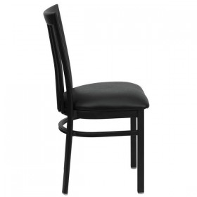 HERCULES Series Black School House Back Metal Restaurant Chair - Black Vinyl Seat [XU-DG6Q4BSCH-BLKV-GG]