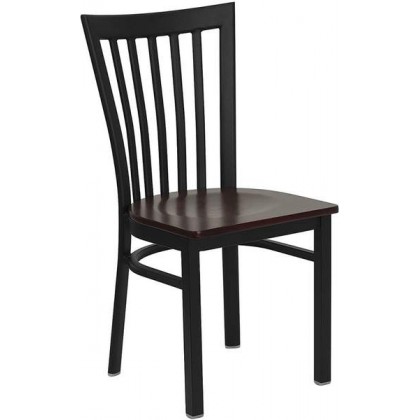 HERCULES Series Black School House Back Metal Restaurant Chair - Mahogany Wood Seat [XU-DG6Q4BSCH-MAHW-GG]