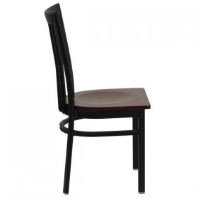 HERCULES Series Black School House Back Metal Restaurant Chair - Mahogany Wood Seat [XU-DG6Q4BSCH-MAHW-GG]
