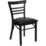 HERCULES Series Black Ladder Back Metal Restaurant Chair - Black Vinyl Seat [XU-DG6Q6B1LAD-BLKV-GG]