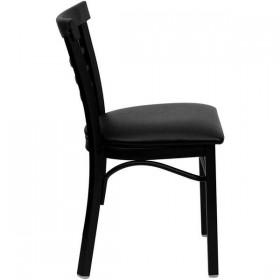 HERCULES Series Black Ladder Back Metal Restaurant Chair - Black Vinyl Seat [XU-DG6Q6B1LAD-BLKV-GG]
