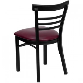 HERCULES Series Black Ladder Back Metal Restaurant Chair - Burgundy Vinyl Seat [XU-DG6Q6B1LAD-BURV-GG]