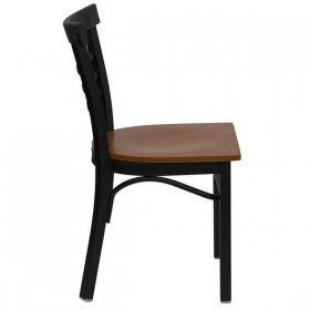 HERCULES Series Black Ladder Back Metal Restaurant Chair - Cherry Wood Seat [XU-DG6Q6B1LAD-CHYW-GG]