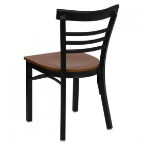 HERCULES Series Black Ladder Back Metal Restaurant Chair - Cherry Wood Seat [XU-DG6Q6B1LAD-CHYW-GG]