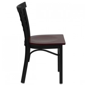 HERCULES Series Black Ladder Back Metal Restaurant Chair - Mahogany Wood Seat [XU-DG6Q6B1LAD-MAHW-GG]